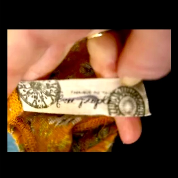 FREE PEOPLE Lovely Vintage Mustard & Blue Floral Racerback Tank Top, Medium - Picture 6 of 9